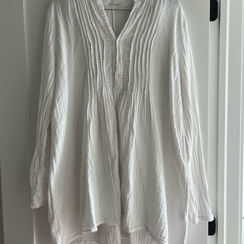 CP Shades Cream Pleated Mandarin Collar Tunic